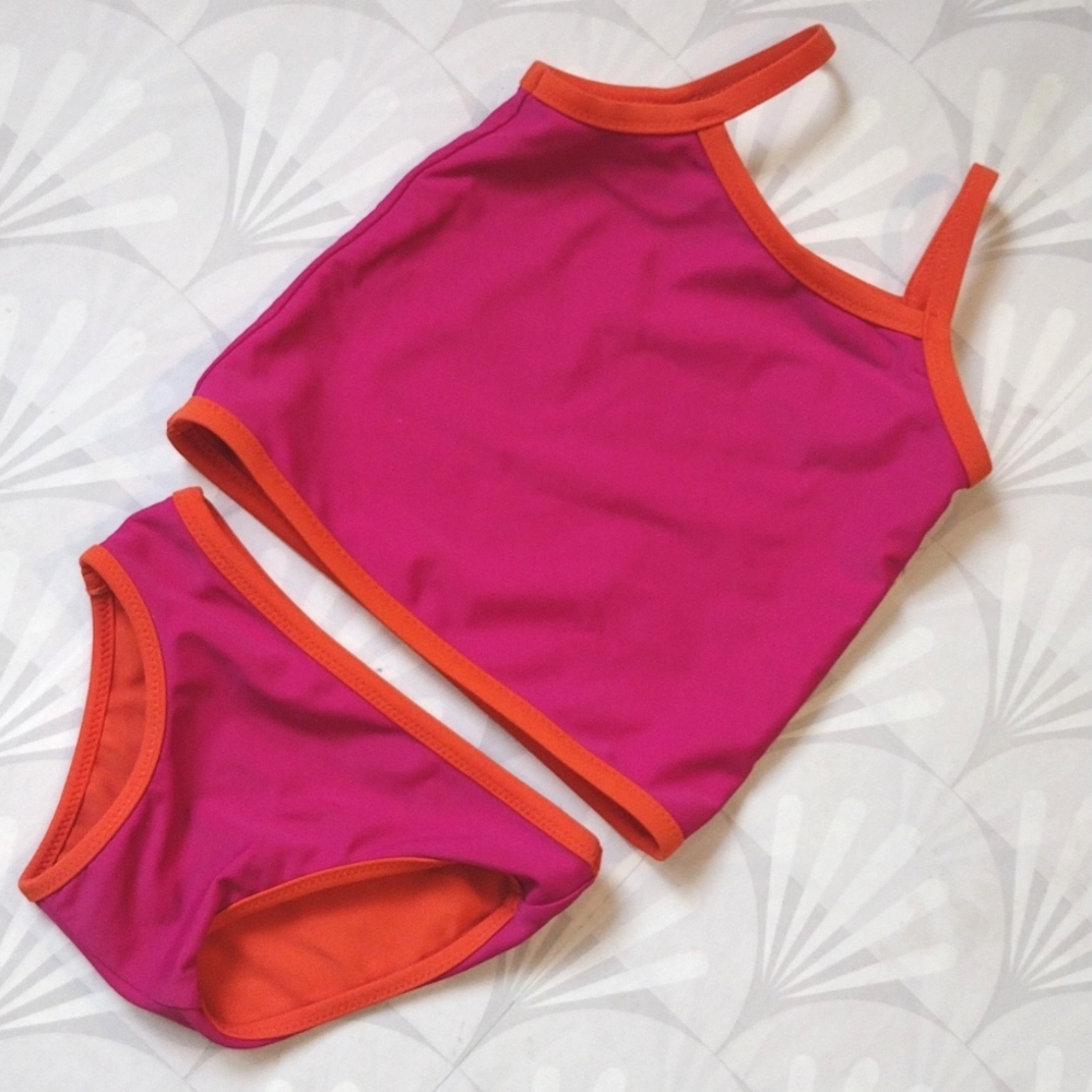 Primary Girls Hot Pink and Orange Tankini Bikini Set
